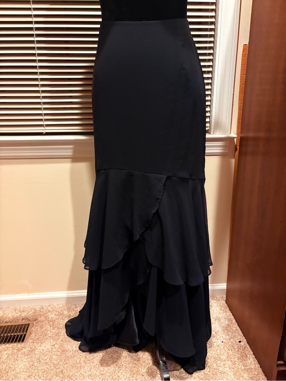 White House Black Market Elegant Black Ruffle Hem Maxi Skirt